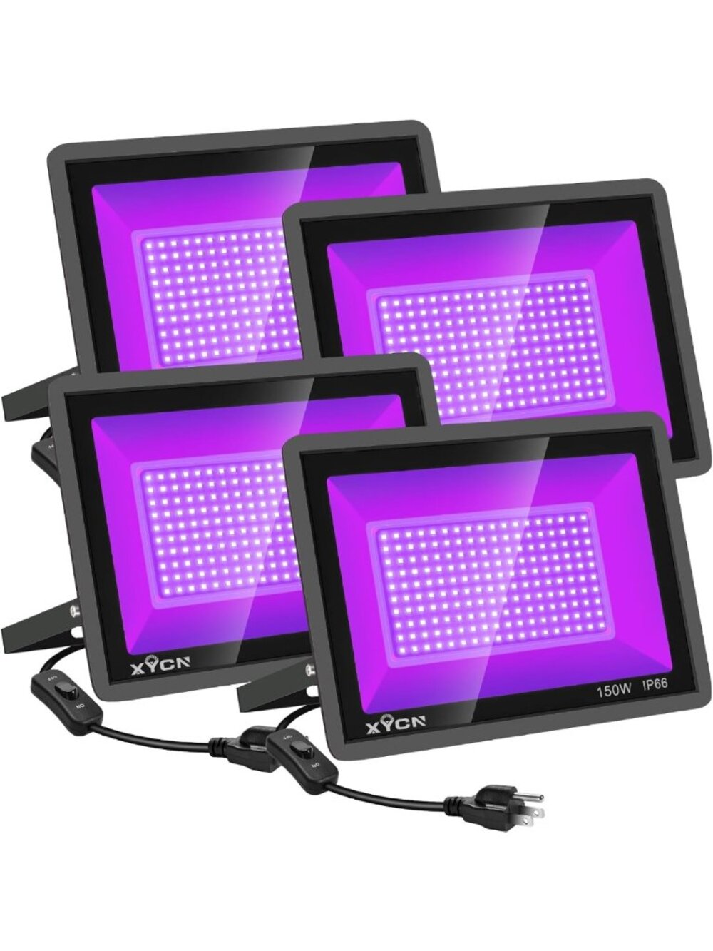 4 Pack 150W UV Black Lights - Waterproof LED Floodlights for Glow Parties